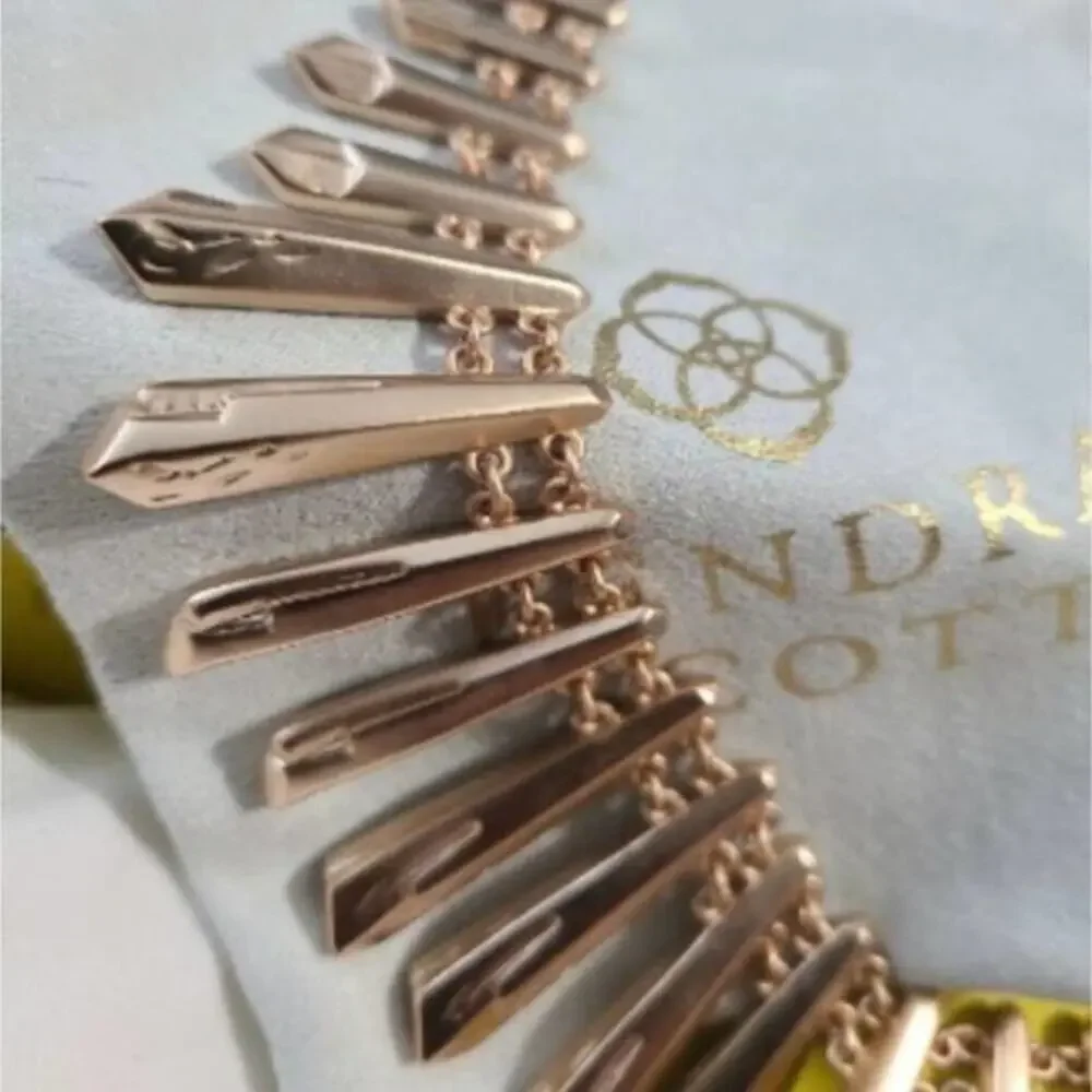 Kendra Scott Jill Gold Sunburst Spike Statement Fringe‎ Necklace Rose Gold Tone - Picture 5 of 16